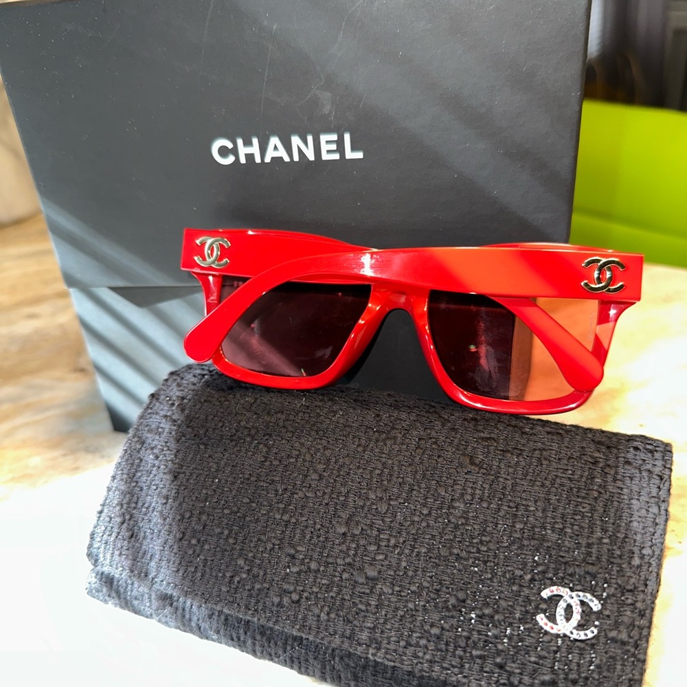 Authentic Brand New Chanel Square Sunglasses in red